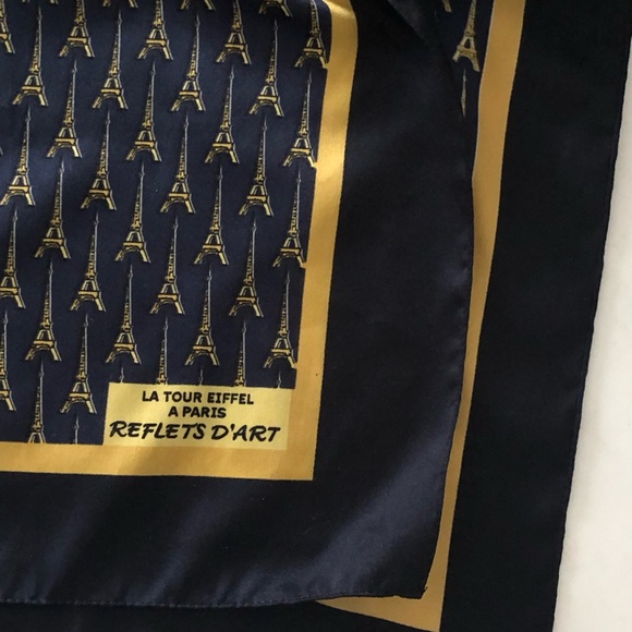 BEAUTIFUL DARK BLUE AND GOLD COLOURS PARIS EIFFEL TOWER SQUARE SCARF - Picture 8 of 9